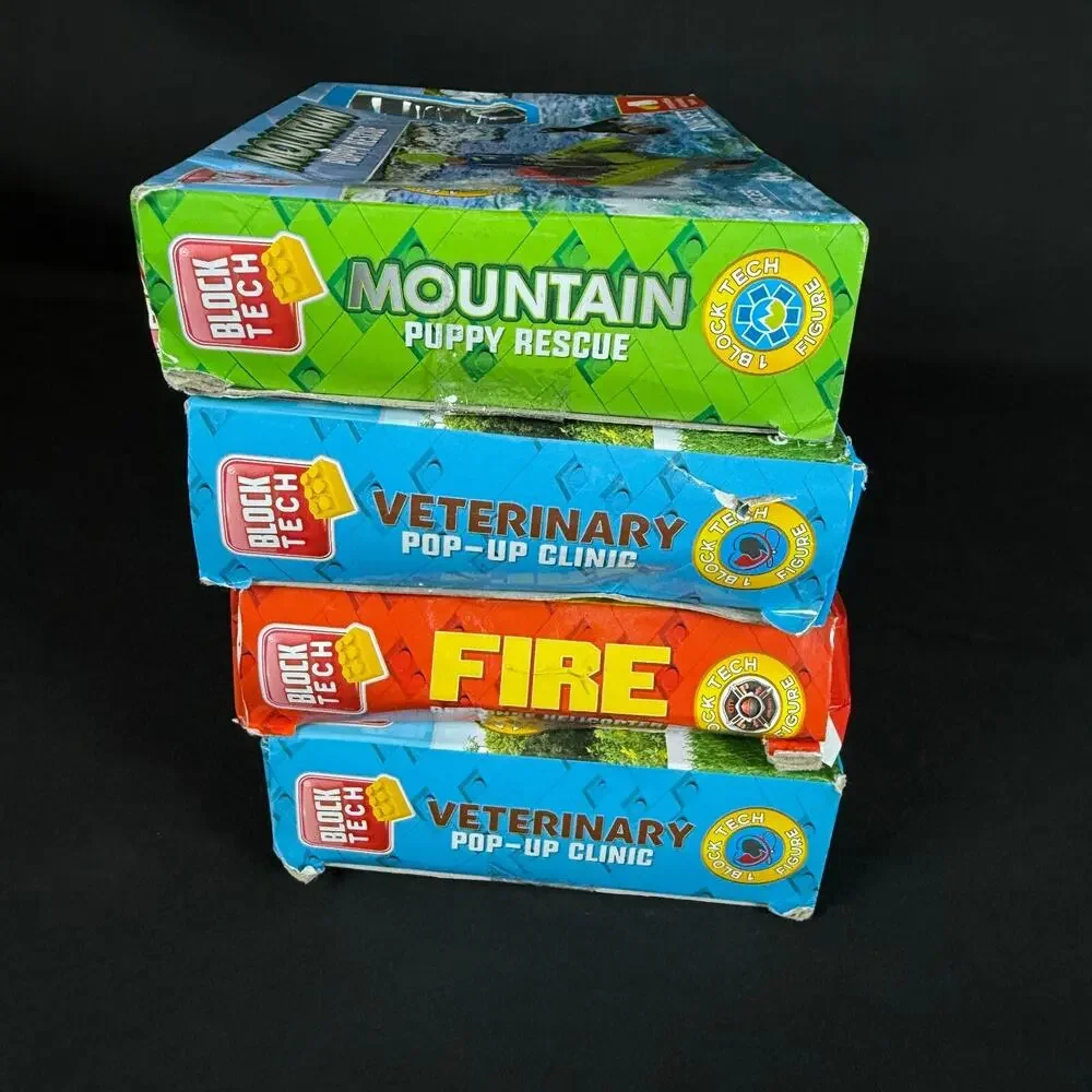 Set of 4 Block Tech Building Fire Helicopter, Mountain Rescue, Veterinar NEW